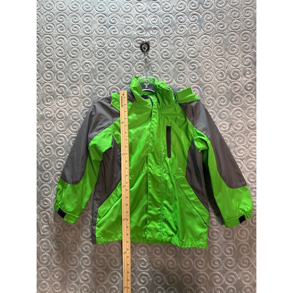 Kids BYCR Jacket Bright Green Gray Hooded Zip Up Outerwear Size‎ 8 - Picture 3 of 8